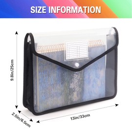 Plastic Expanding File Folder, Transparent envelopes with Snap Closure, No Dividers, Large Capacity, Fit Letter/A4 Size (Black)