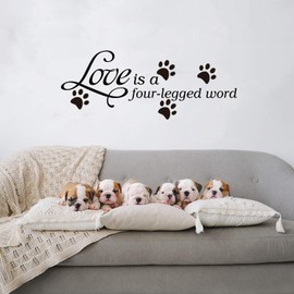 AnFigure Cat Wall Decor, Cat Wall Decals, Pets Dogs Paw House Pup Animals Footprint Quotes Inspirational Bedroom Positive Family Sayings Home Art Decor Vinyl Stickers Love is A Four Legged Word 23"x9"
