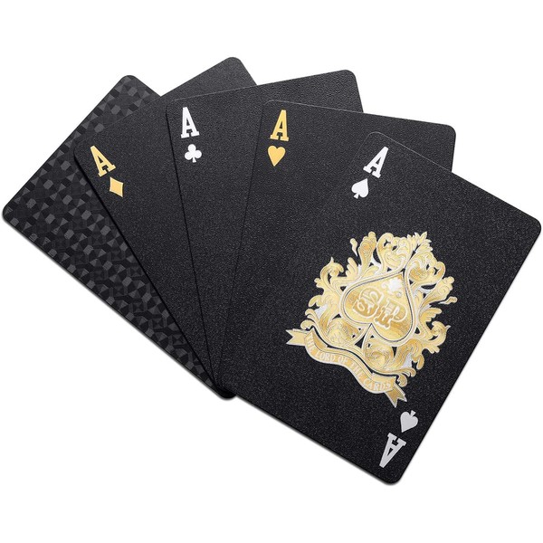 MORJCG Playing Cards, Cards, Poker, Playing Cards UK, Deck of Cards, Cool Plastic Playing Cards, Playing Cards Waterproof Poker, Black Gold Deck of Cards Designer Novelty for Gift Party Game(Black)