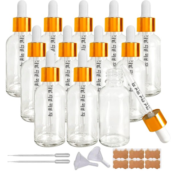 BEGIKET 12 Pack 1oz Glass Dropper Bottles 1oz (30ml) Clear
