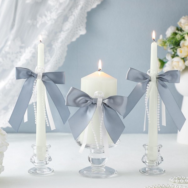 Conelist 3 Pcs Unity Candles with Satin Bow and Glass