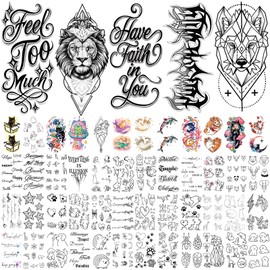 77 Sheets Pet Animal Temporary Tattoo for Women Men, 17 Sheets Half Arm Cat Dog Large Lion Wolf Flower Elephant Fake Tattoo, 60 Tiny Dolphin Rabbit for Adult Kids Body Tattoos Stickers Realistic