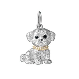 SCAMPER & CO .925 Sterling Silver Rhodium Plated Maltese Charm - Cubic Zirconia Dog Charms - Fits Charm Bracelets & Necklaces, Sterling Silver Charm Bracelets - Hypoallergenic & Nickel-Free Jewelry