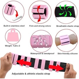 COOSPORT 2 PCS Polainas Para Tobillos y Muñecas, Muñequeras y Tobilleras con Peso, Polainas de Silicona Antideslizantes Ajustables para Tobillo y Muñeca , Pilates, Yoga, Correr, Natación 2LBX1LB (Rosa)