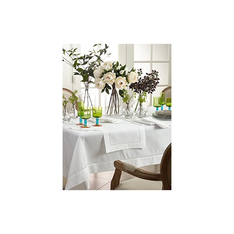 Saro Lifestyle Hemstitched Border Table Runner, White, 16"x120"