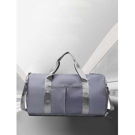 2024 Summer Women's Fashion Large Capacity Travel Bag, Solid Color Letter Patch Zipper Pocket Travel Bag, Casual Lightweight Travel Bag for Gym & Short Business Trips:_Dusty Gray_Please Refer To The Pictures for Dimensions
