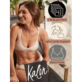 Kalon Women’s 4 Pack Demi Padded Bralette Wireless Comfortable Bra (S/M, Basics)