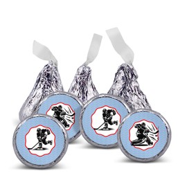 216 Hockey birthday party or baby shower stickers, labels decorations, .75" round to fit hershey chocolate drop kisses, mints, and other candy.