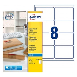 Avery J8565–25 200 transparente, selbstklebende Etiketten; personalisierbar; 99,1 mm x 67,7 mm; Druck: Inkjet
