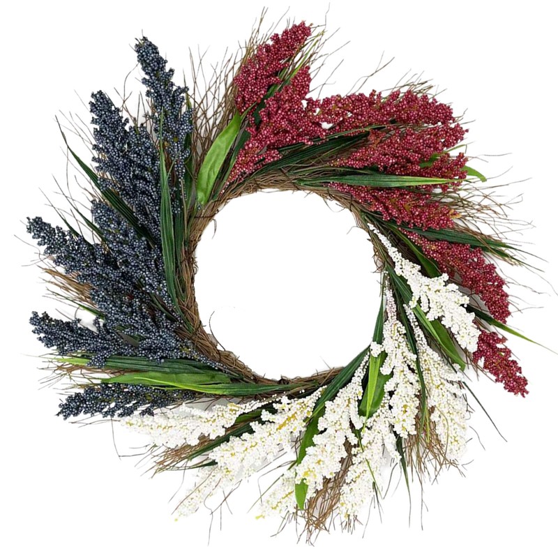 4th of July Independence Day Wreath White Red Blue Rice