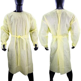 Frontline - Vestidos de aislamiento desechables amarillos para mujeres y hombres, paquete de 10 | Vestidos de hospital, equipo médico EPP, bata médica