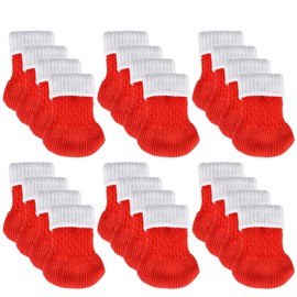 UrsoKuz 24 PCS Christmas Chair Socks Furniture Pads for Wooden Floors Table Chair Leg, Knitted Socks Floor Protectors Elastic Furniture Sliders Grippers, Fit Diameter from 1.2" to 2.6", Red