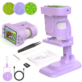 Microscope for Kids - Digital Microscope with 2.8 Inch Screen for Girls Boys Birthday Gifts - 300x Zoom Mini Kids Microscope Camera Science Kits for Kids, STEM Kit Toys for Age 5-7 8-12 (Purple)