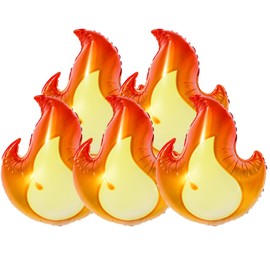 5Pcs Fire Foil Balloons Fire Flame Aluminum Foil Balloons Fire Truck Firefighter Theme Birthday Party Decor Supplies Fireman Theme Kids' Party Favor