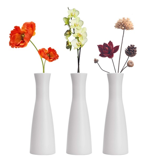 LINGMAI Vaso alto conico in plastica composita, vaso floreale decorativo piccolo bocciolo centrotavola decorazione per la casa, bouquet organizzato, tubi collegati (bianco)