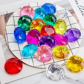 Iyowei 20 Pieces 40 mm Large Children's Diamond Toy, Acrylic Diamonds Colourful + 20 Pockets Gemstones Set Children's Pirate Treasure Hunt Toy Gift for Birthday Christmas Wedding Decoration (10