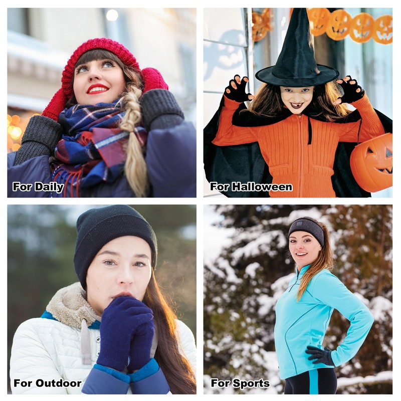 [GEEGVVV] Knit Gloves Adult Magic Gloves for Women Men Stretch