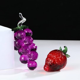 JOONOR Crystal strawberry statue Ornament Decorative Artificial Fruit Glass Figurine Tabletop Paperweight Crystal Ornament for Home office,strawberry