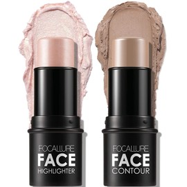 FOCALLURE FOCALLURE 2 Pcs Mineral Cream Contour Stick,Moisturize Highlighter and Bronzer Pen,Non Stick Face Brightens & Shades Pencil,Long Lasting & Smooth Gliding Face Illuminator Makeup,Fair