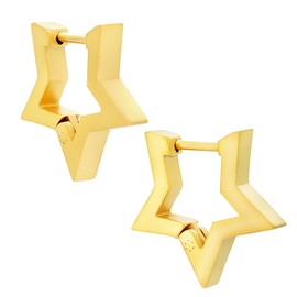316L Stainless Steel Star Shaped Outline Huggie Hoop Earrings, Sold as a Pair (Gold Tone)