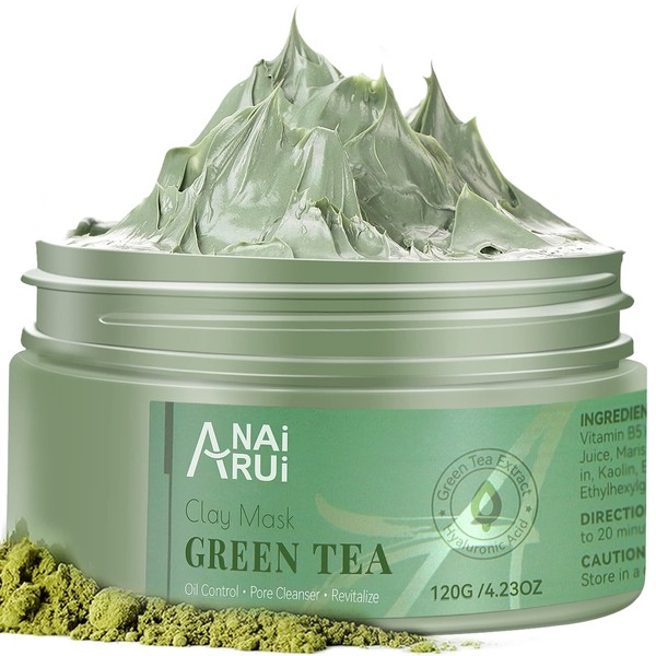 ANAI RUI Green Tea Facial Mud Mask for all Skin types- Deep Pore Cleansing & Blackhead Remover Mud Mask, Pore Minimizer, Hydrating and Moisturizing 4.05 Oz