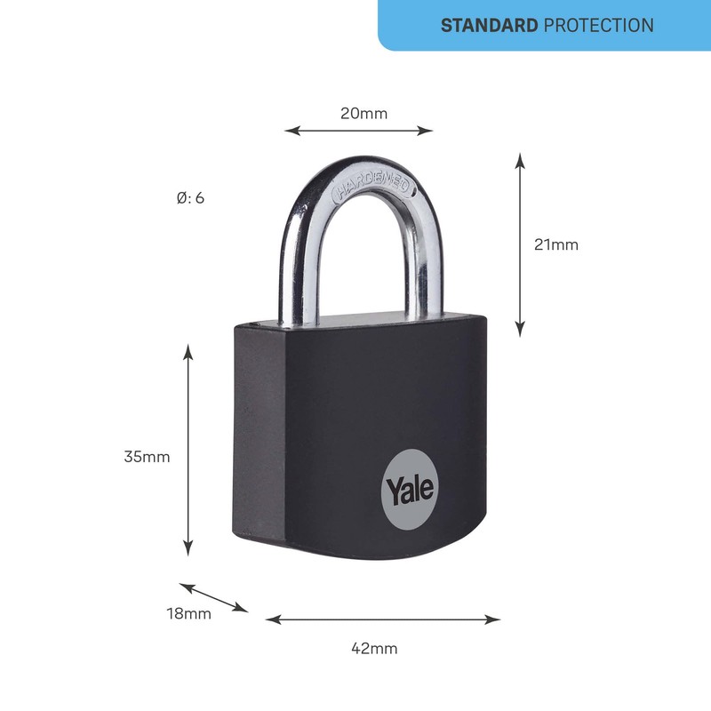 Yale - YE3B/38/119/1/BK Standard Security 38mm Aluminium Padlock - Black