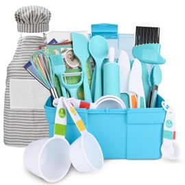 Kinggrand Kitchen Kids Cooking and Baking Set with Storage Case Real Cooking Supplies with Cookbook Knives Apron Chef Hat Kids Cooking Utensils for Girls Boys