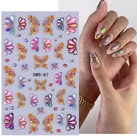 4 Sheet Colorful Embossed Nail Stickers Decals, 5D Butterfly Fruit Nail Decals, Self-Adhesive Butterfly Flower Fruit Ice Cream Nail Art Stickers for Women Girls DIY Manicure Decoration Supplies
