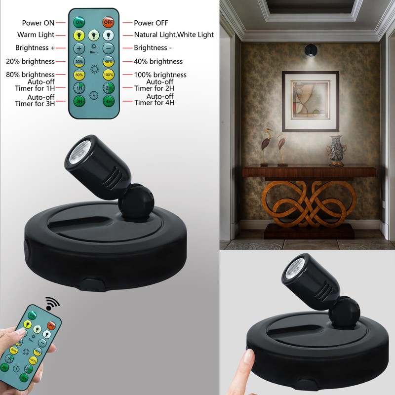 BERGUSTCH Rechargeable Spotlight Indoor, Battery Operated Picture Light with Remote,