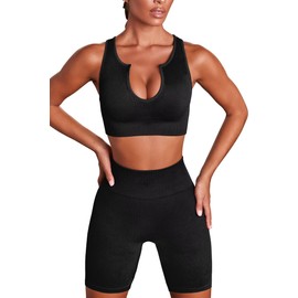 Hybrid & Company Sujetador deportivo súper cómodo para mujer, con soporte para yoga, gimnasio, Cuello con muesca, negro, XL