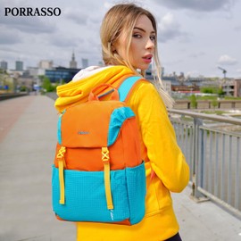 PORRASSO Backpack Casual Daypack School Bag 15/25 L Lightweight Rucksack Large Nylon Bookbag for Women Men Business Travel Hiking Daily Use Orange B