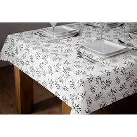 Premier Decorations Christmas Mistletoe Cotton Table Cloth Green and White Festive Tableware Xmas Novelty Gift - 2 Metre x1.3 Metre - Christmas Tableware - Tablecloth for Christmas