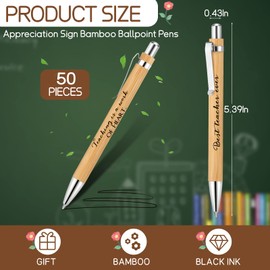 Kosiz 50 Pcs Teacher Pens Teacher Gifts Bulk Teacher Appreciation Pen Bamboo Retractable Ballpoint Pen with Inspirational Quote Thank You Gifts for Teacher Women Men Gifts Office Supplies