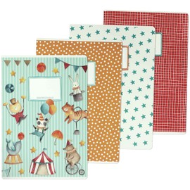 Papierdrachen - 4 high-quality school notebooks for children, DIN A4, lined and squared, 32 pages, circus motif, for school enrolment for primary school students, set number 3-16 sheets