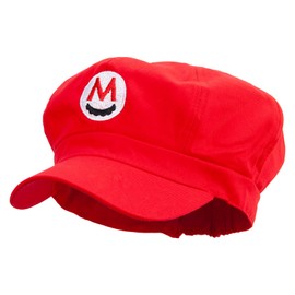 Mario Mustache Logo Embroidered Cotton Elastic Newsboy Cap - Red OSFM