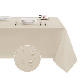 Veblandy Table Cloth Rectangle Waterproof Spill-Proof Wrinkle-Free Tablecloth Washable, Kitchen Dining Tabletop Decoration, Fabric Table Cover for Indoor and Outdoor Use, 52 x 70 Inch, Beige