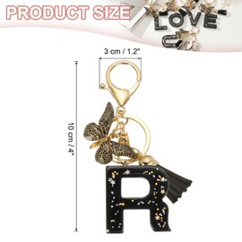[PATIKIL] Alphabet Initial Letter Key Chain Tassel Butterfly Letter R Pendant Decoration Resin Cute Key Chain for Women Key Purse Handbag Bag Accessories Black, Black