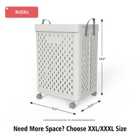 UAK Laundry Basket with Wheels, Collapsible Plastic Laundry Hamper with Handle, Foldable Laundry Basket Organizer for Laundry and Bathroom (Grey, Extral Large)