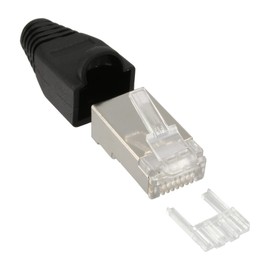Modular plug RJ45 8P8C shielded, InLine®, with insert and boot, 10pcs pack, black