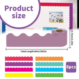 Colorful Classroom Borders for Bulletin Board, 8 Rolls Bulletin Board Borders for Classroom, Colorful Corrugated Border Roll Display Borders Bulletin Board Paper for School, Office & Home Use
