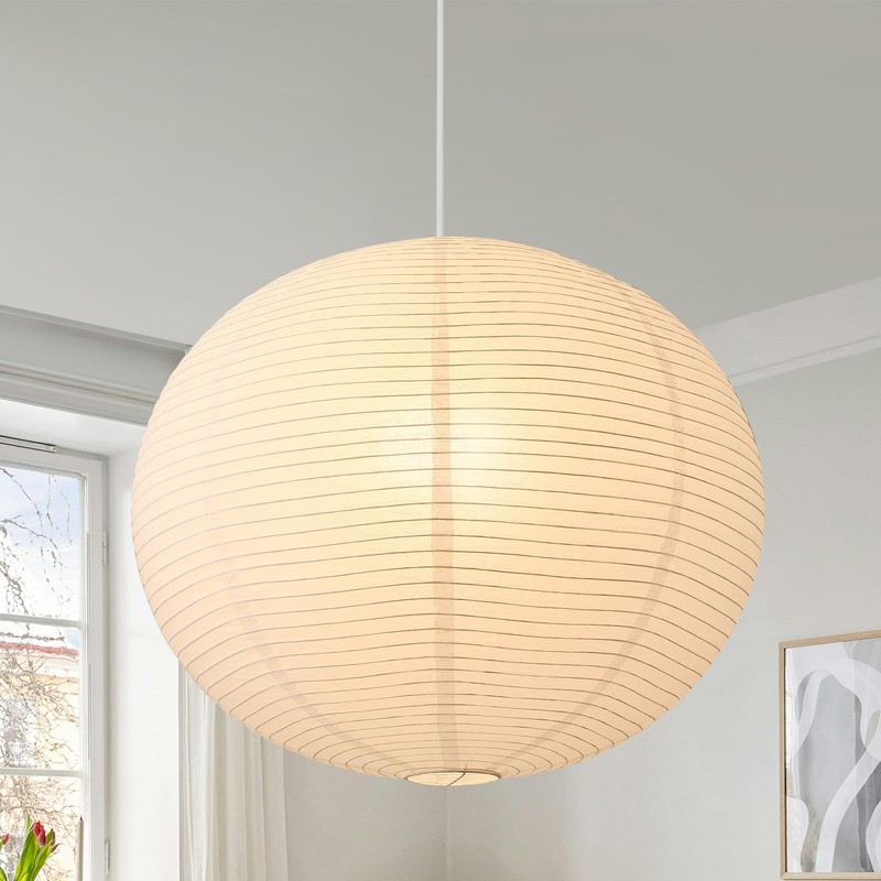 Fivemengo Large Rice Paper Pendant Light Kit, 20in White Globe
