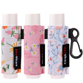 HEYSKAY 3PCS Lipstick Holder Key Chain Lip Balm Holder Keychain Lipstick Holder Lipgloss Lip Balm Elastic Sleeves(Floral Set C)