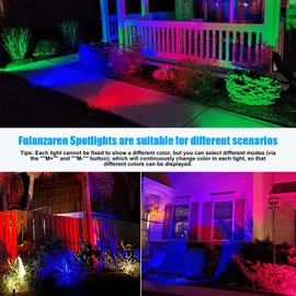 Fulanzaren 20W Outdoor RGB LED Spotlights 4 Pack, 120V 1000lm with Remote & Transformer, 12 Colors 19 Modes, IP65 Waterproof 46.5ft Cord, Landscape Lights for Yard Garden Christmas Halloween