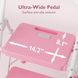 BONTEC 2-Step Ladder, Folding Step Stool, 600lbs Max Load Capacity, Sturdy Steel, Non-Slip Pedals, Lightweight, Portable Steel Ladder with Convenient Handrail, Safety Design for Home & Work, Pink