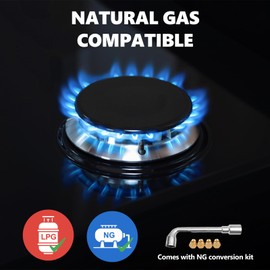 TYEMUI Gas Stove Top 4 Burners 24inch, Built-in Glass Gas Cooktop Propane Neutral Gas Convertible Stovetop, NG/LPG Dual Fuel Stovetop for Home, RVs