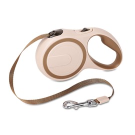 Galatée Retractable Dog Lead, One Button Brake and Lock, 360° Tangle-Free, Extendable Dog Lead with Braided Nylon Strap with High Density (S, Brown)