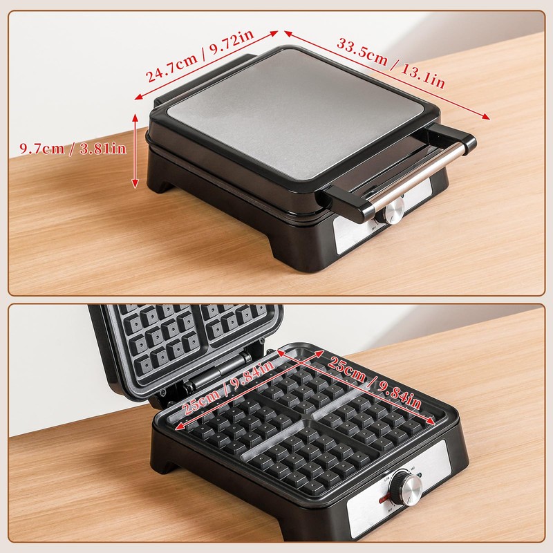 UVFAST Waffles Maker Waffle Iron, 4 Belgian Square Waffle Maker,