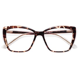 AMOMOMA Trendy TR90 Oversized Blue Light Reading Glasses Women,Stylish Square Cat Eye Glasses AM6031C4 with Tortoise Frame 0.0 x