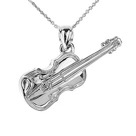 925 Sterling Silver Music Charm Violin Pendant Necklace, 20"