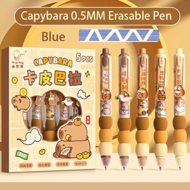 FANTCOSY Capybara Soft Grip Gel Pens 0.5mm - Smooth Writing, Stress Relief Slider,School & Office Pens for Women & Boys,5 Pack Blue Ink